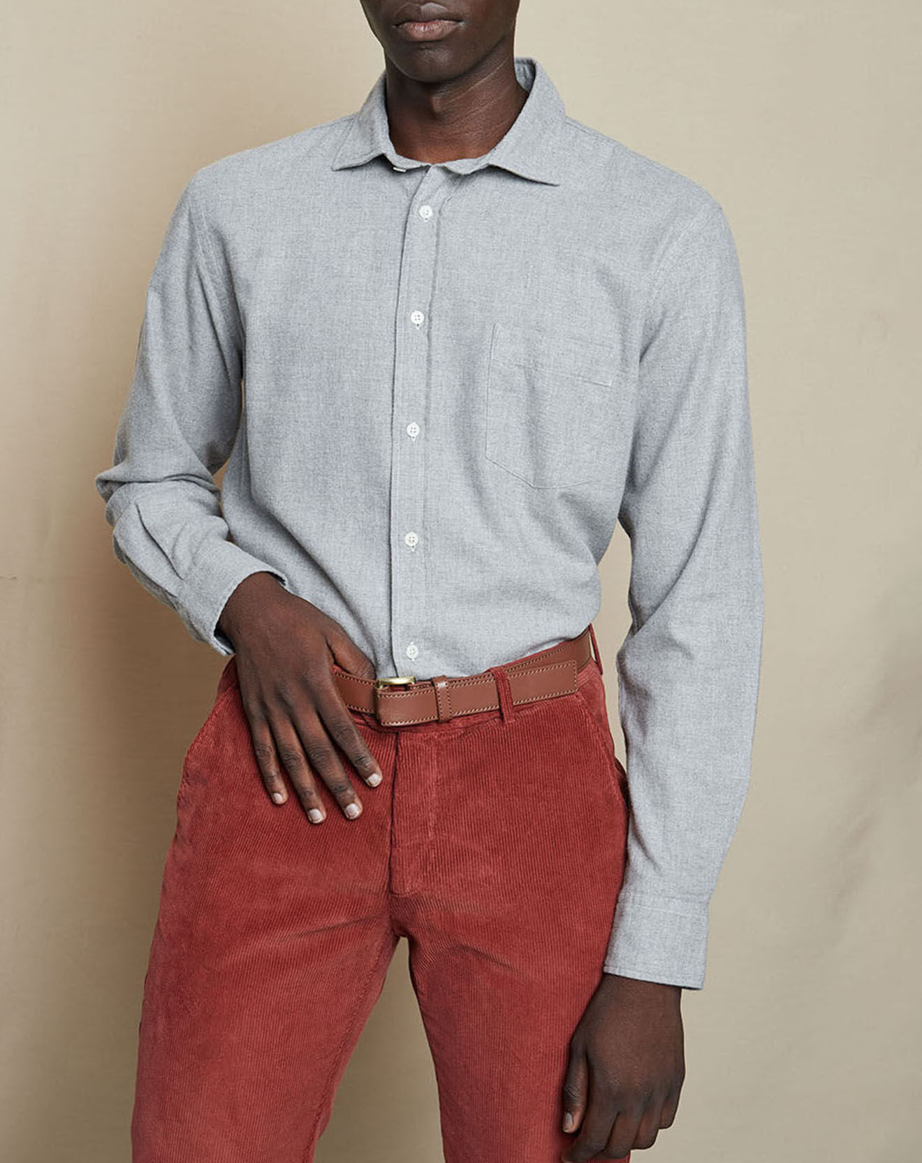 Hartford Chemise Regular Fit en Flanelle de Coton Paul grise