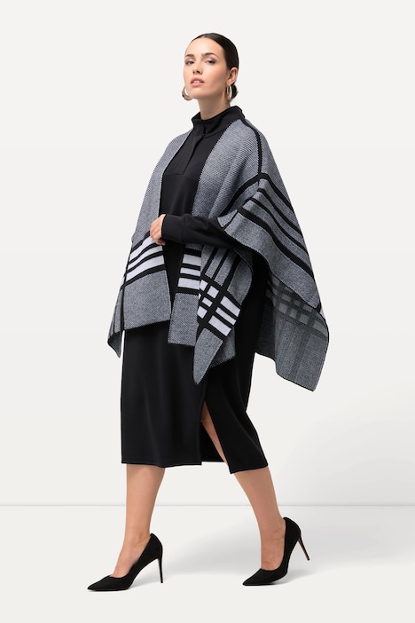 Strick-Poncho, XL-Karo, Oversized, Halbarm