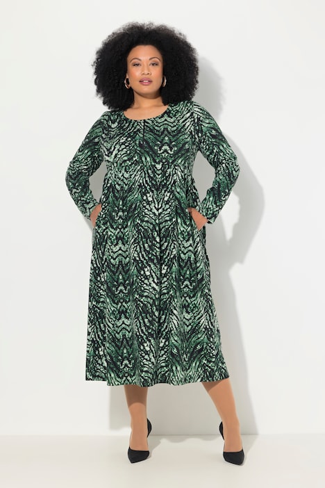 Jerseykleid, Schlangenmuster, A-Linie, Rundhals, Langarm