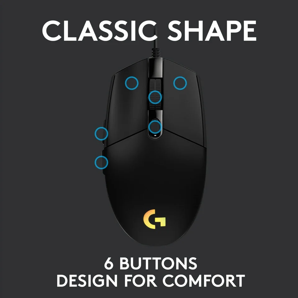 Logitech - G203 LIGHTSYNC Gaming Mus Black