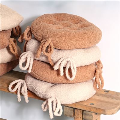 Galette de chaise ronde tissu bouclette - Lot de 2