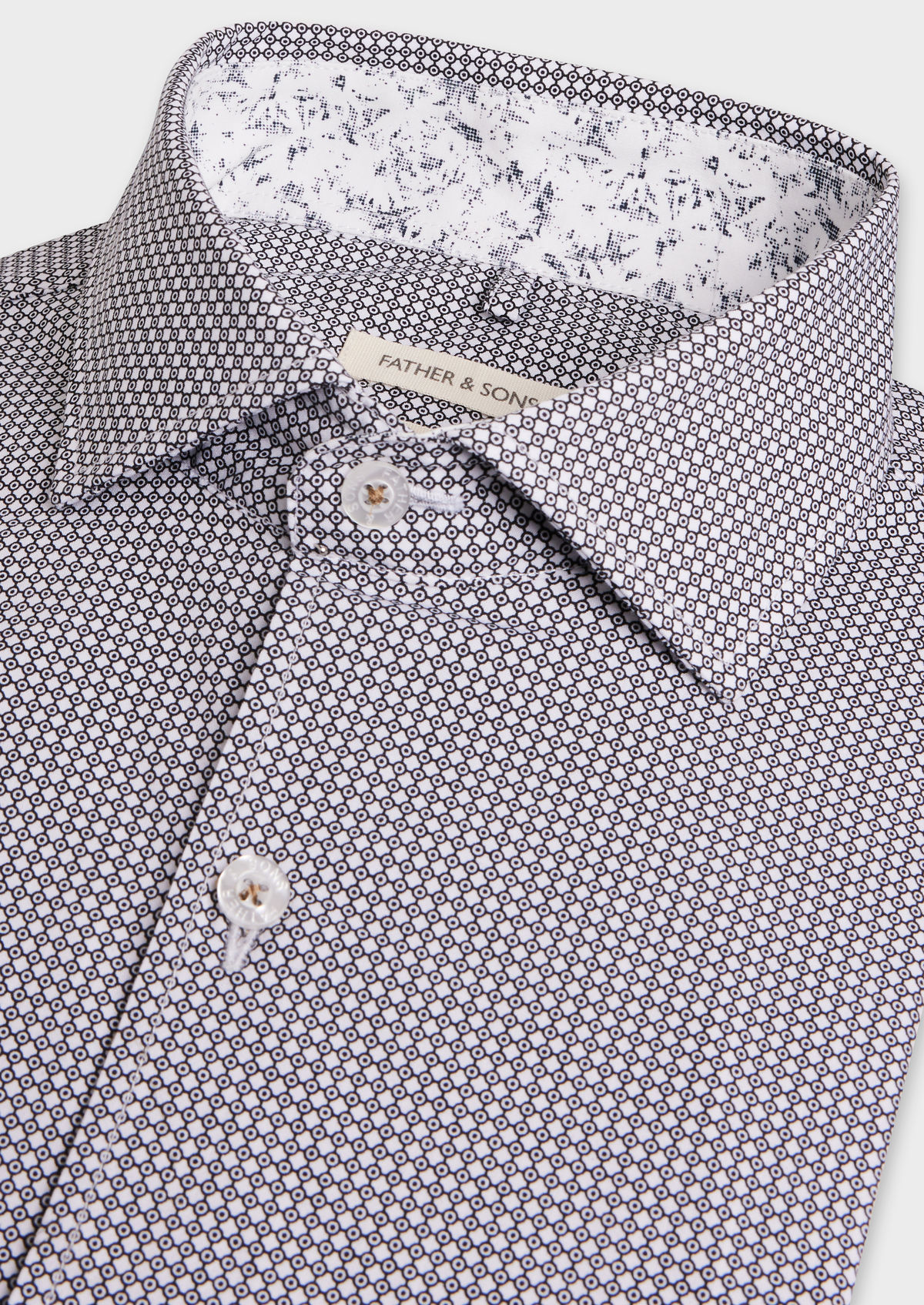 Chemise sport Slim en popeline de coton blanc à motif fantaisie noir