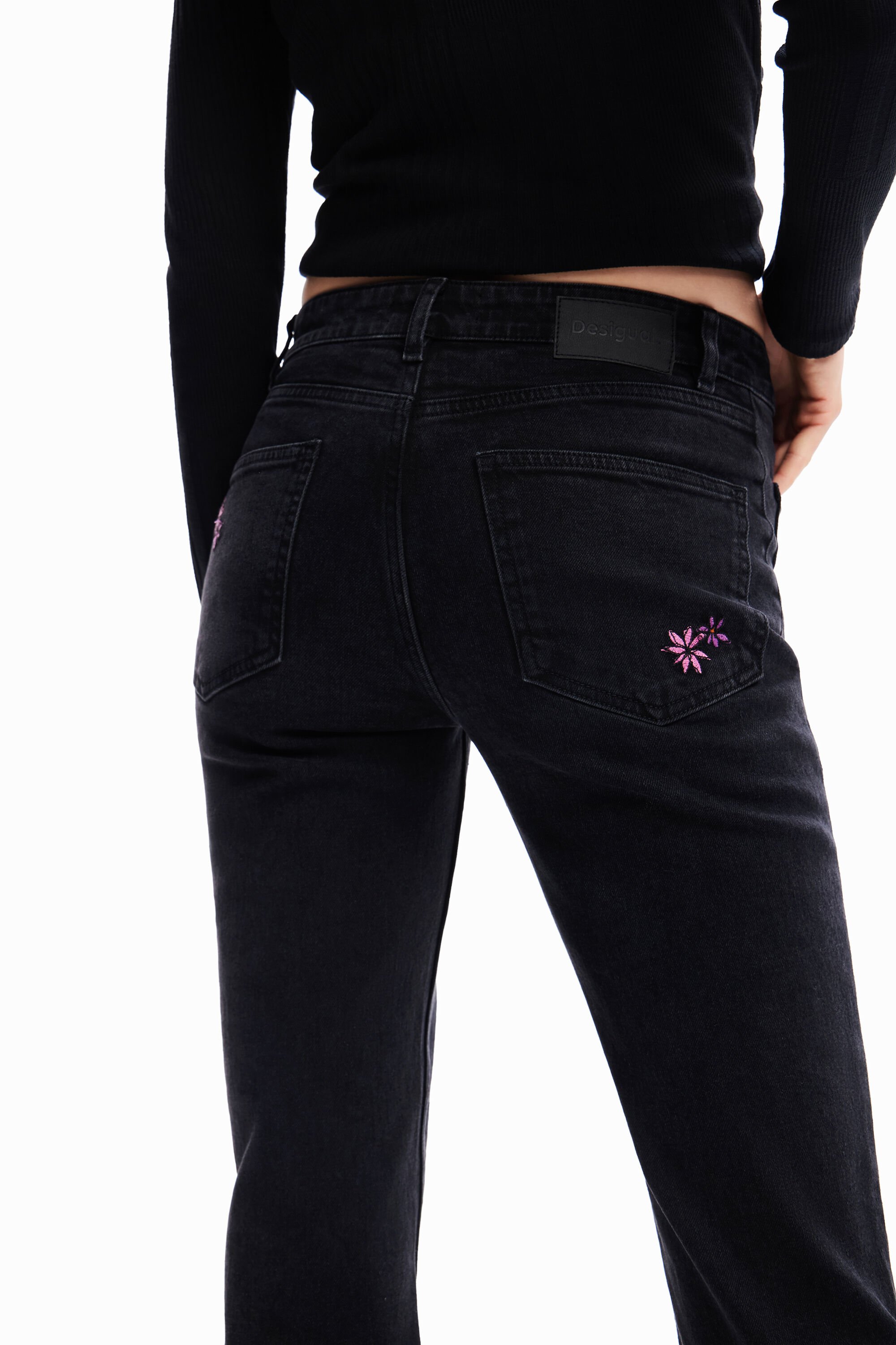Jean flare fleurs