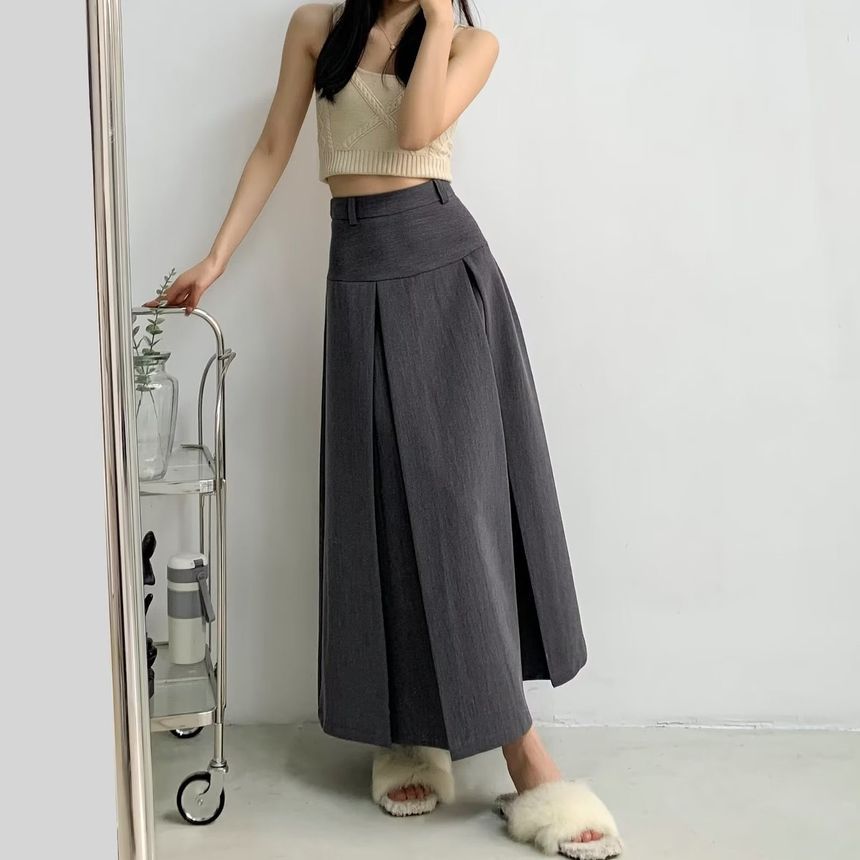 Morhan - Hoge taille geplooide maxi A-lijn rok