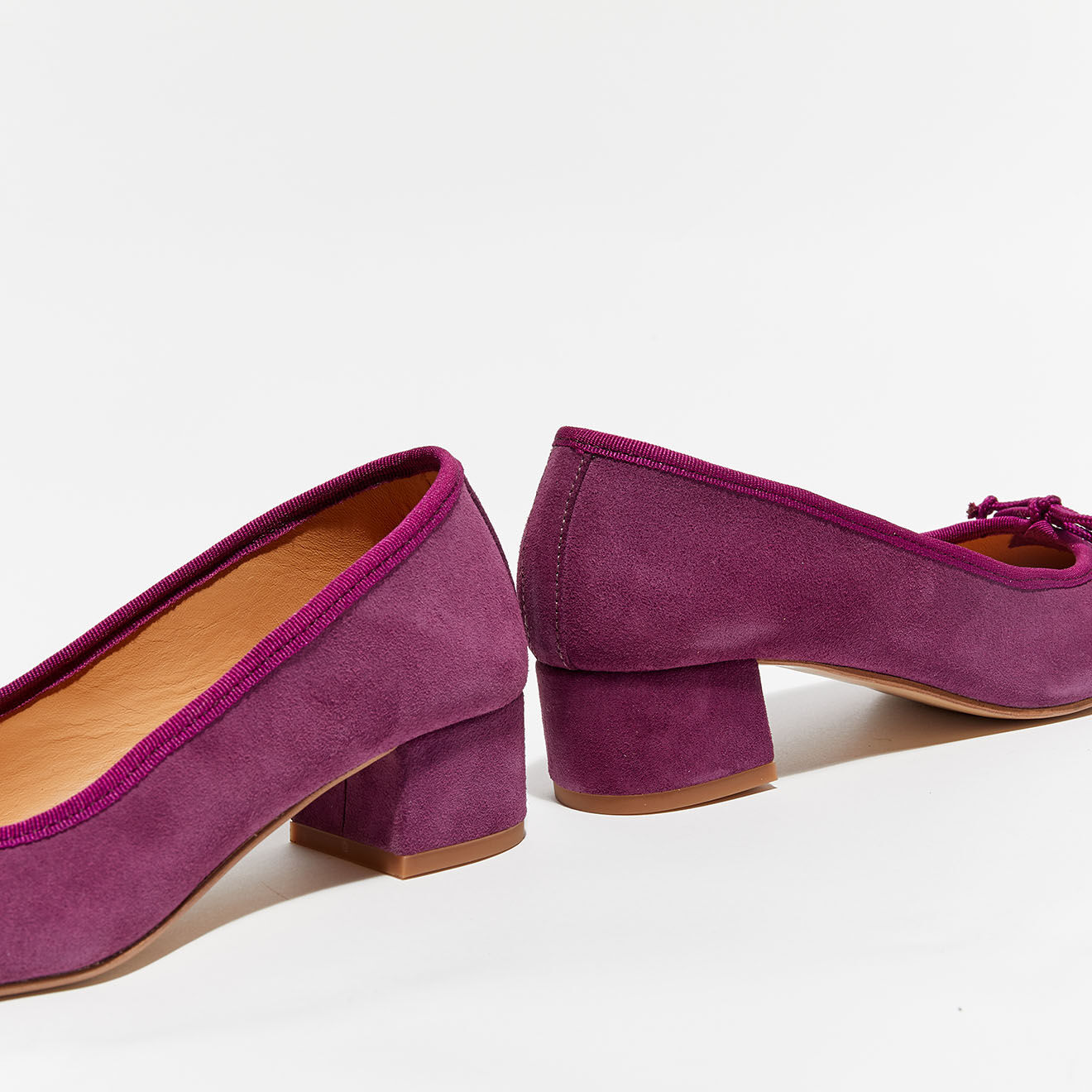 Quartier Latin Ballerines en Velours de Cuir Albane violettes - Talon 4 cm