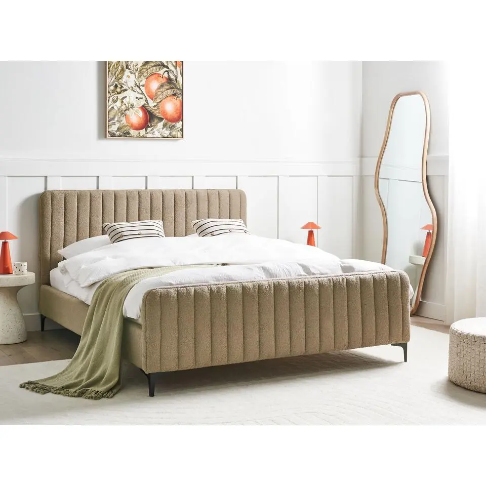 LUNAN - Tweepersoonsbed - Taupe - 160 x 200 cm - Bouclé