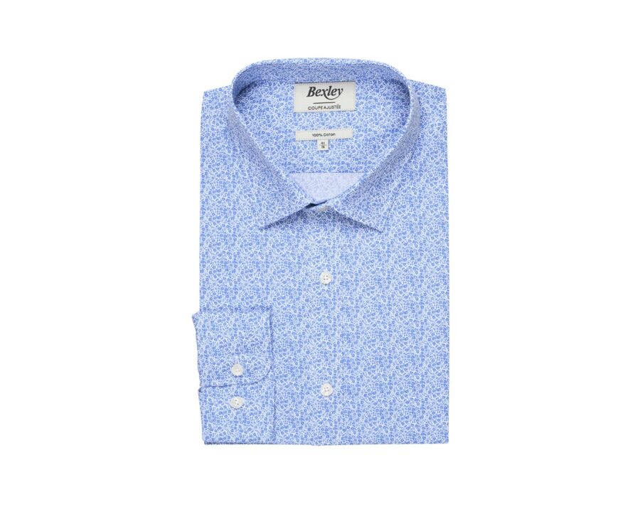 Chemise coton blanche à imprimé fleuri bleu - SULPICE