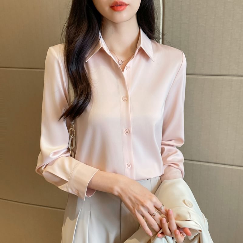 Dragan Pulse - Blouse van effen chiffon met lange mouwen