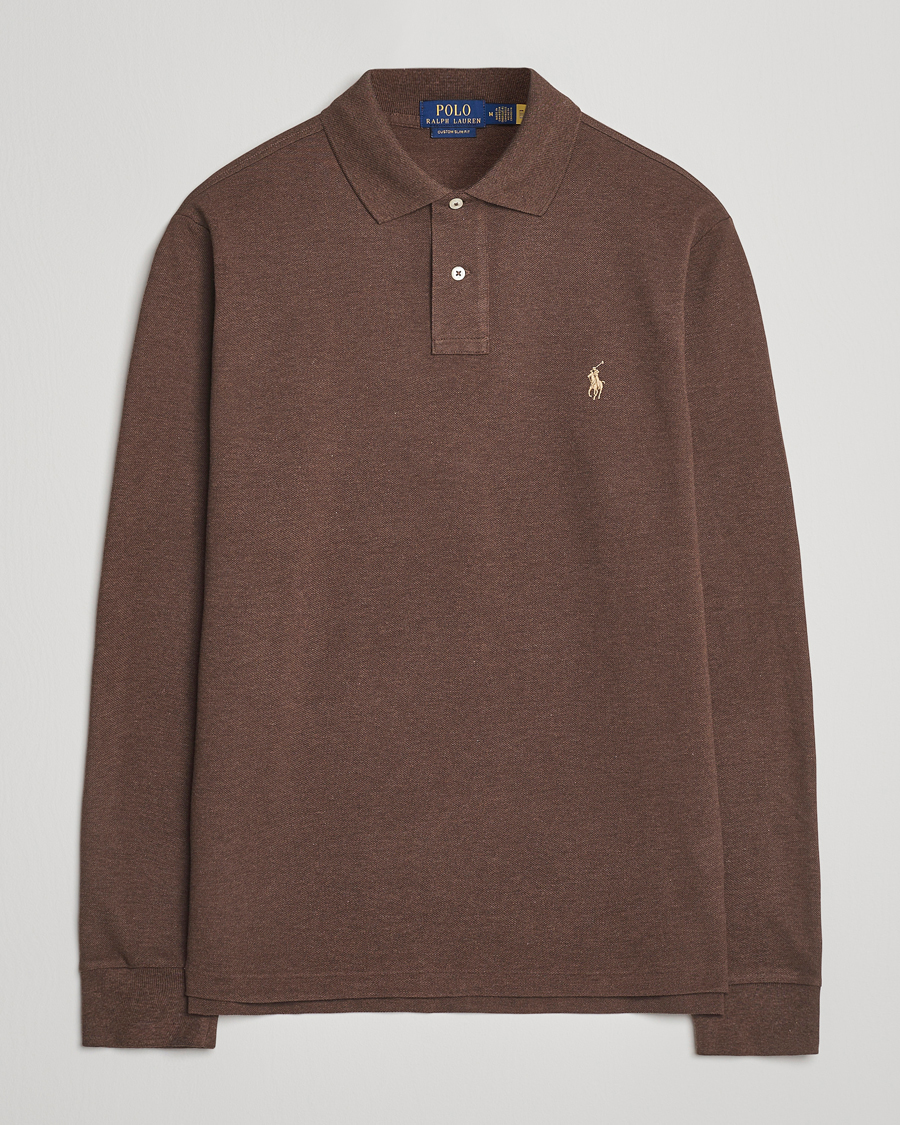 Polo Ralph Lauren Custom Slim Fit Long Sleeve Polo Nutmeg Brown Heather