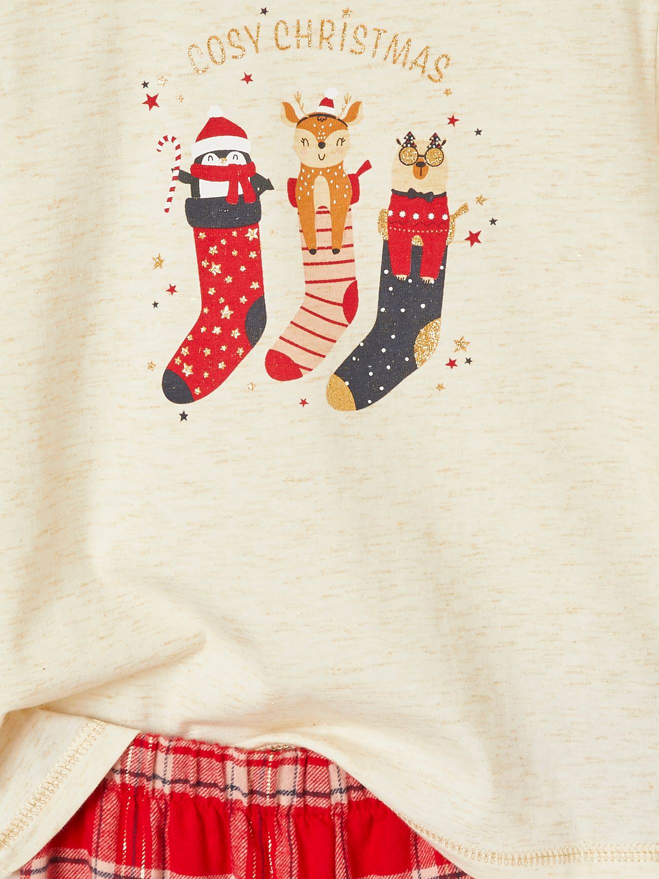 Capa de pijama natalina aconchegante para meninas, em tecido mesclado branco claro.