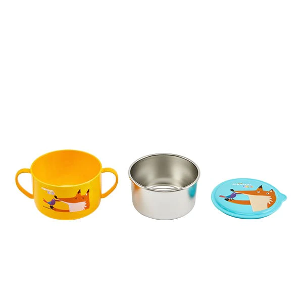 Kit repas enfant en inox jaune : boite repas, bol, tasse et couverts C