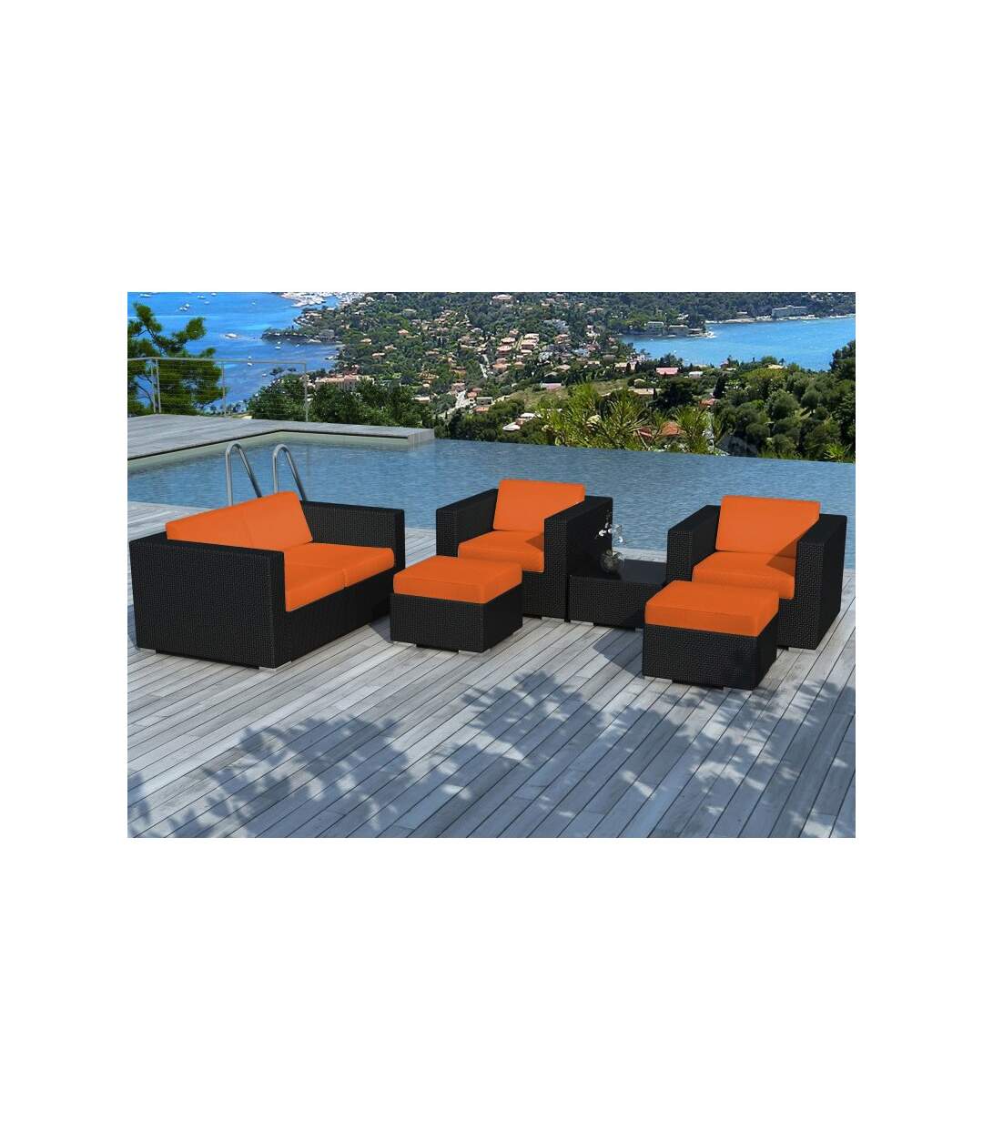Paris Prix - Salon De Jardin En Résine Tressée portofino Orange & Noir