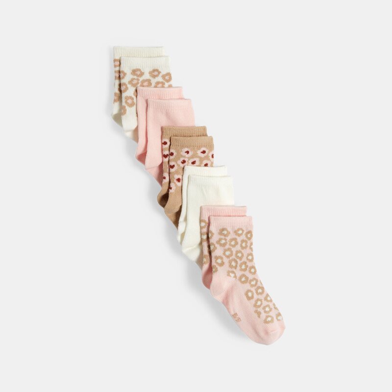 Chaussettes fleuries rose bébé fille (lot de 5) Beige
