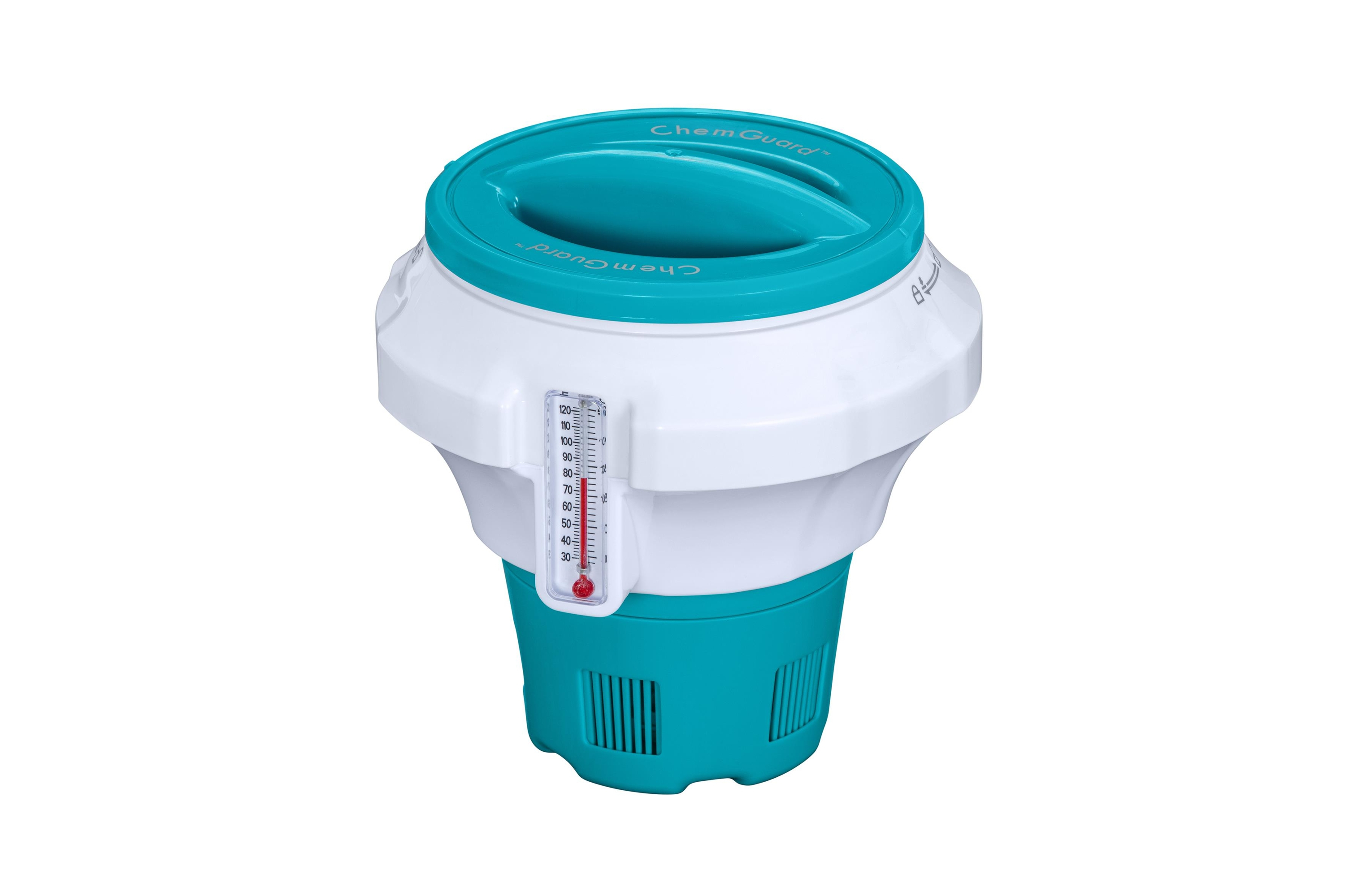 Chemguard™ Schwimmender Chlor Spender Pool Dosierschwimmer mit Thermometer Reinigungs Zubehör für Chlortabletten (58701) - Blau