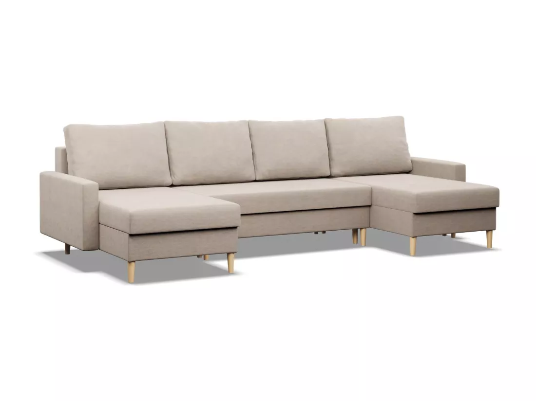Grand Canapé d'angle en U avec fonction sommeil, Coussin réversible, Bonell, Beige