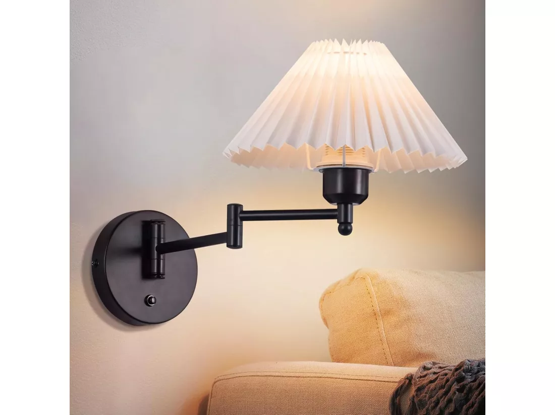 NETTLIFE Applique murale d'intérieur vintage : E27 abat-jour rétro éclairage mural orientable 40W.MAX blanc sans ampoule