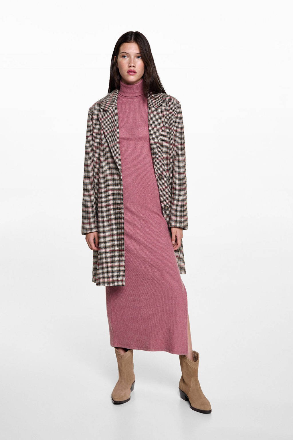 MANGO TEEN ribgebreide maxi jurk oudroze