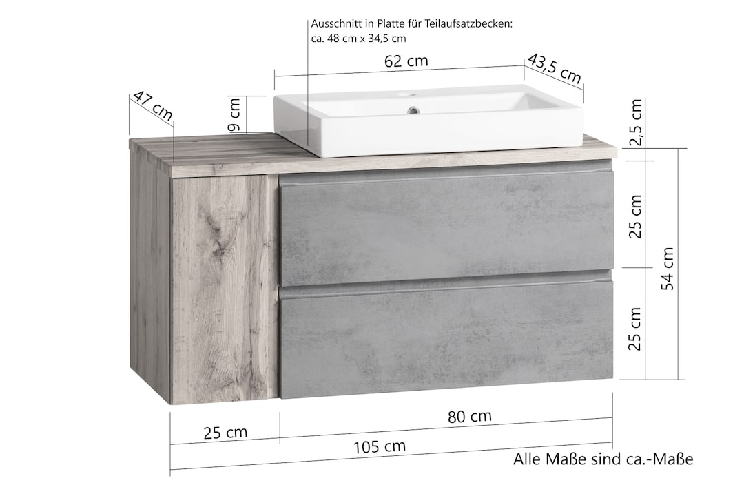 Bad-Waschtisch GENT grau 105cm