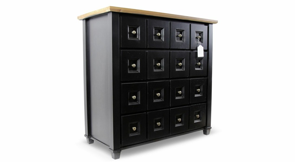 Bahut grainetier 16 tiroirs bois noir 100x49x95,5cm - bois-mdf