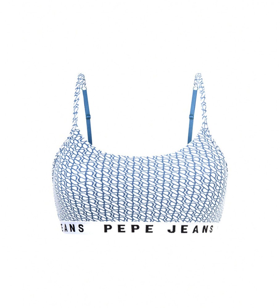 Sutiã Pepe Jeans com estampa de logo por toda a peça, azul