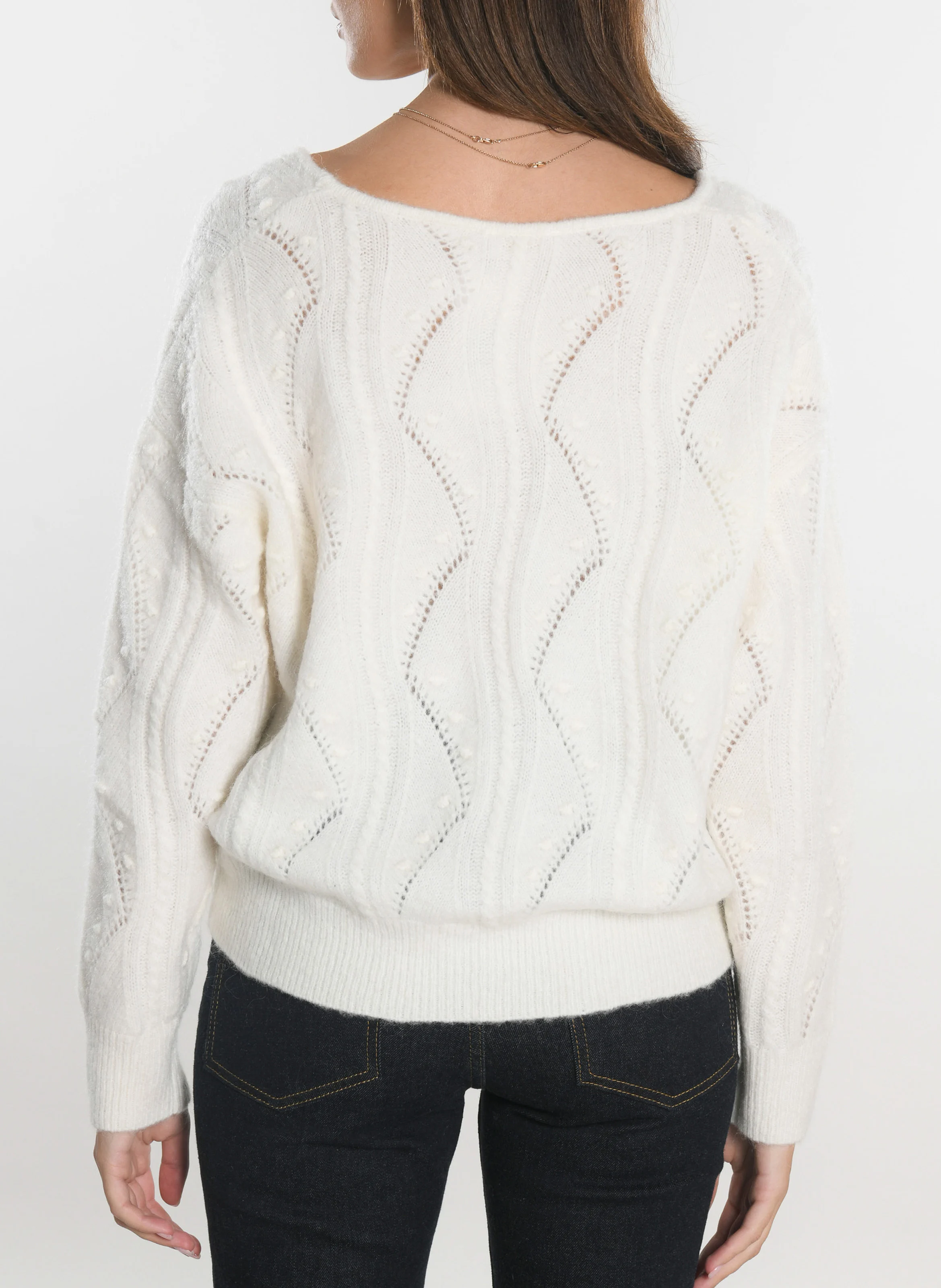 MONICA - Gilet maille fantaisie en laine | Blanc