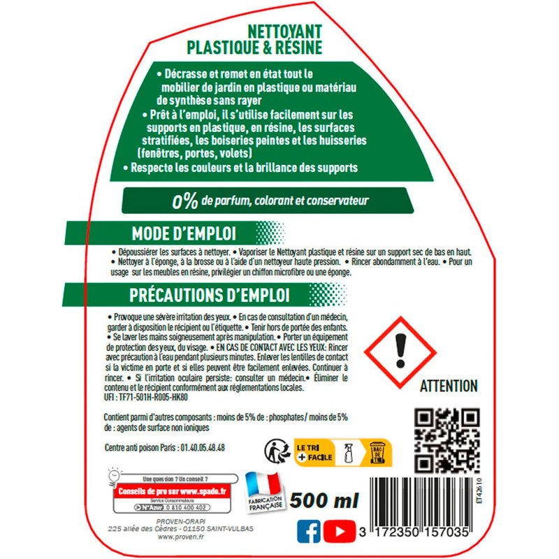Nettoyant meuble de jardin plastique 500 ml