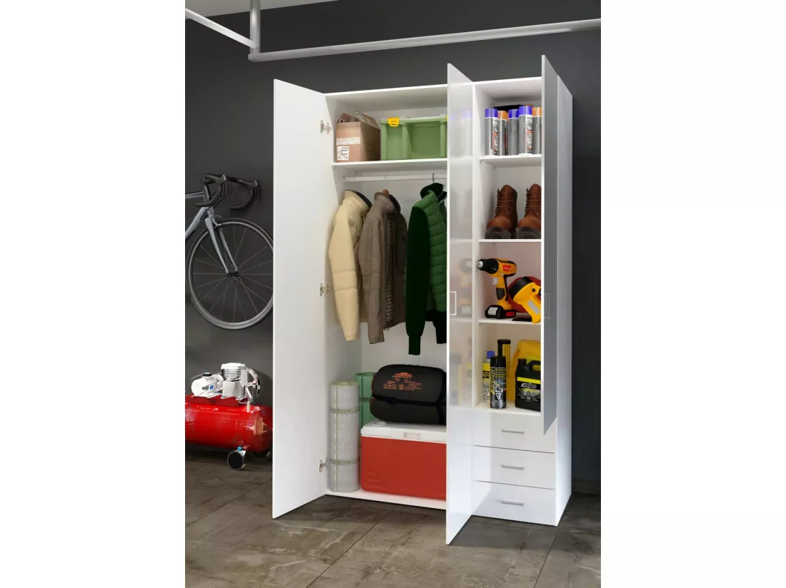 Garde-robe 3 portes Dsemplic, Meubles de chambre, Penderie de plain-pied, Placard à vêtements, 116x50 h200 cm, Blanc