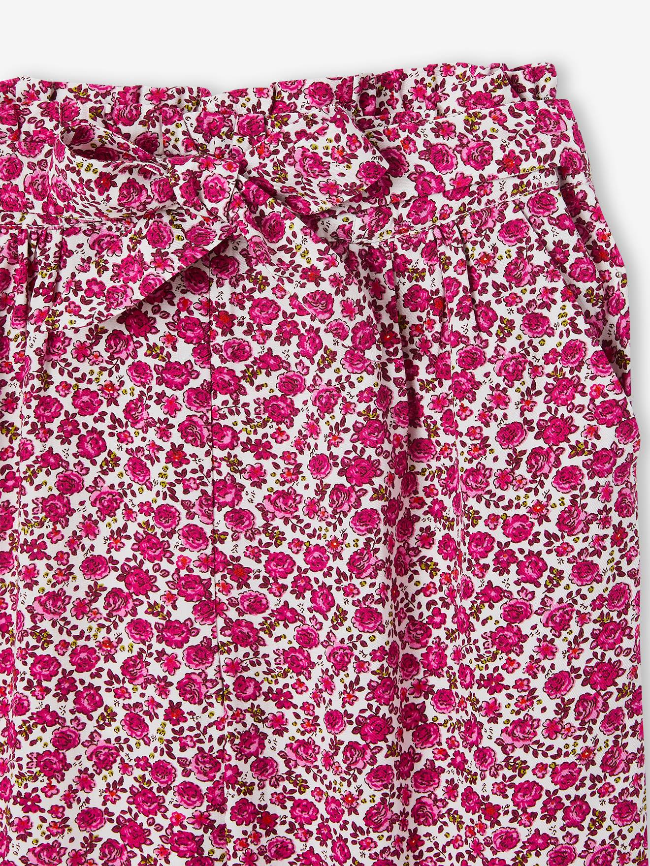 Calças cropped fluidas com estampa floral, para meninas, estampa verde escura.