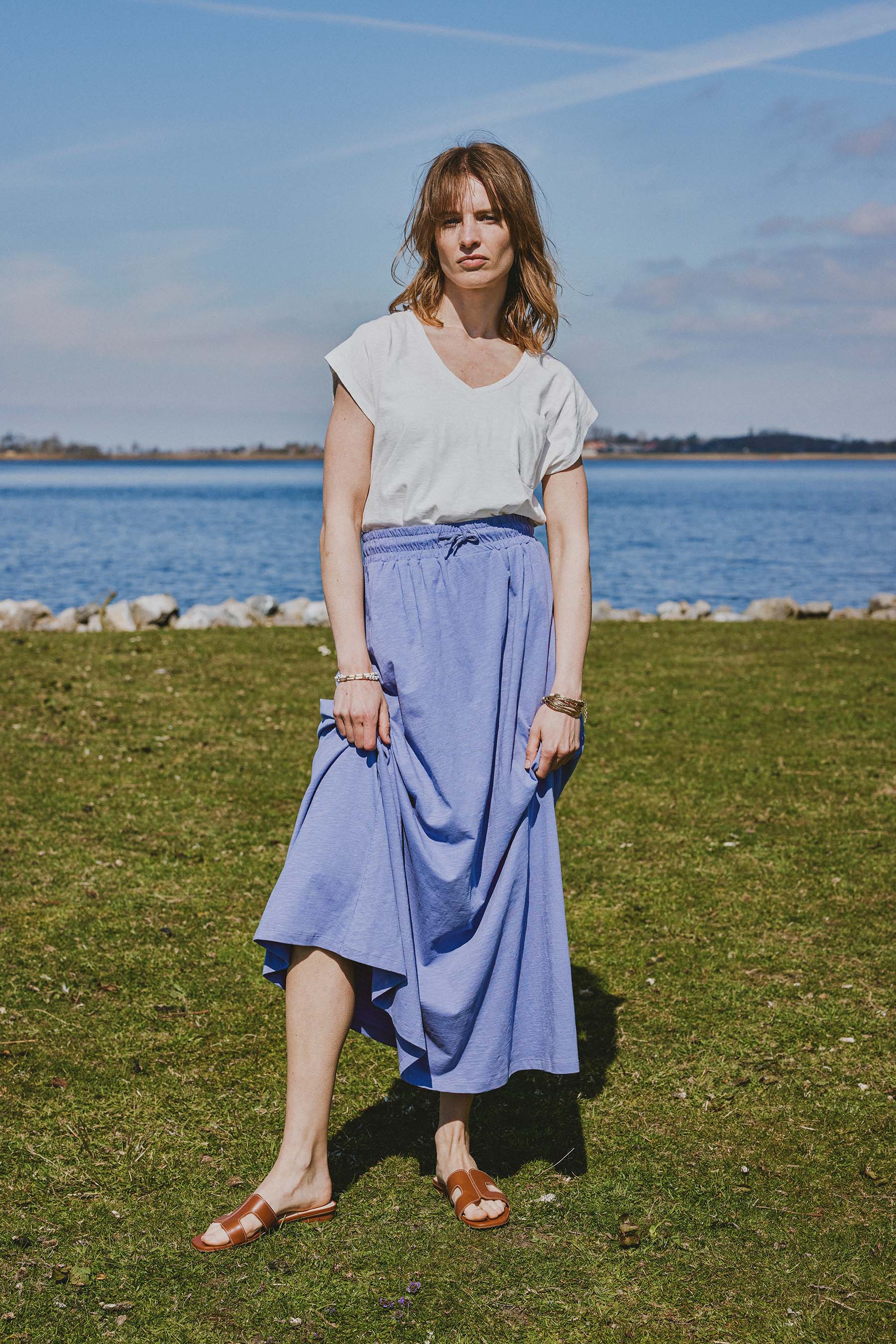 lange wijde jersey rok