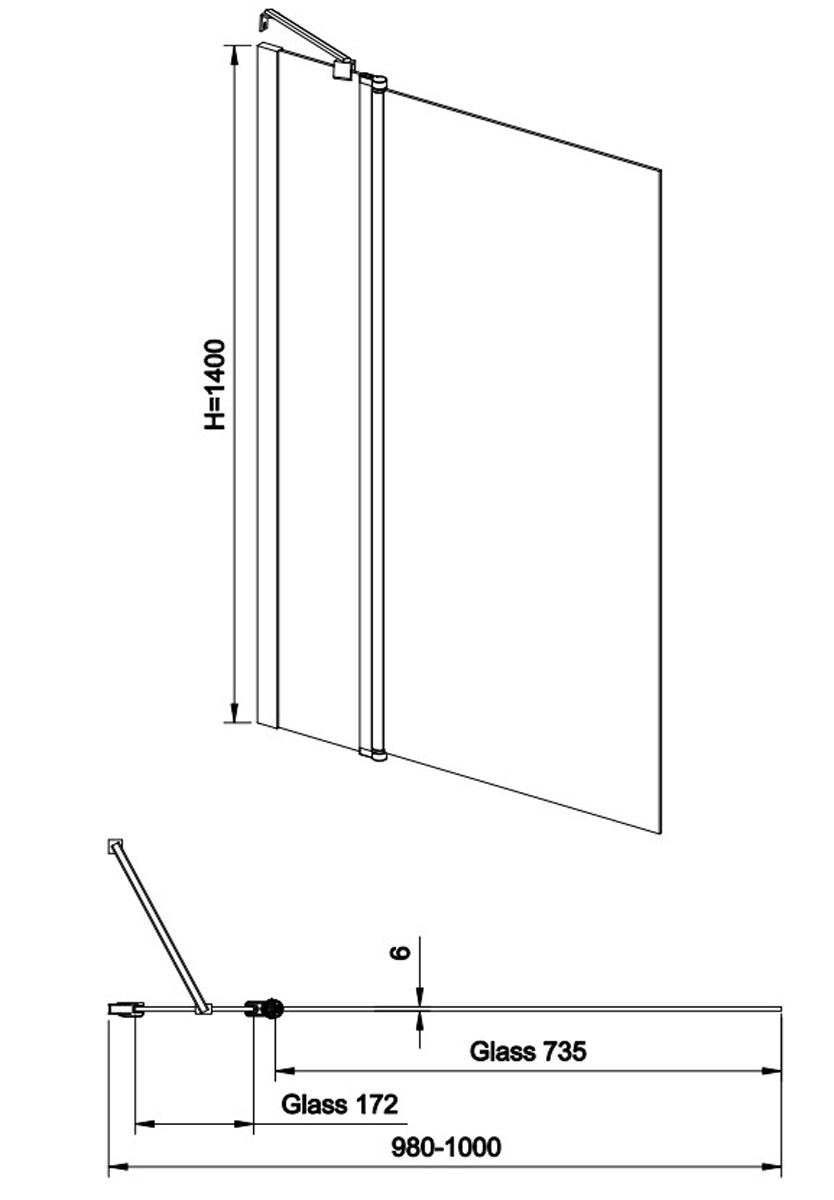 Eastbrook Volente badwand 100x140cm chroom