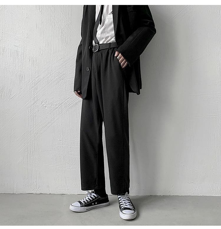Sinlarity - Mid Rise Plain Cropped Straight Leg Dress Pants