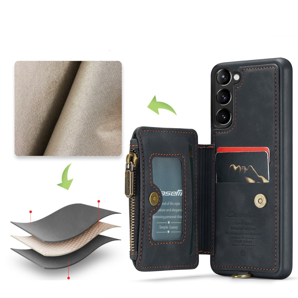 Samsung Galaxy S23 5G Leder Schutzhülle mit Münzbeutel   3 Kartenfächern - Schwarz