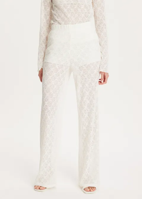 Wijde broek met kant off-white (WIT.O)