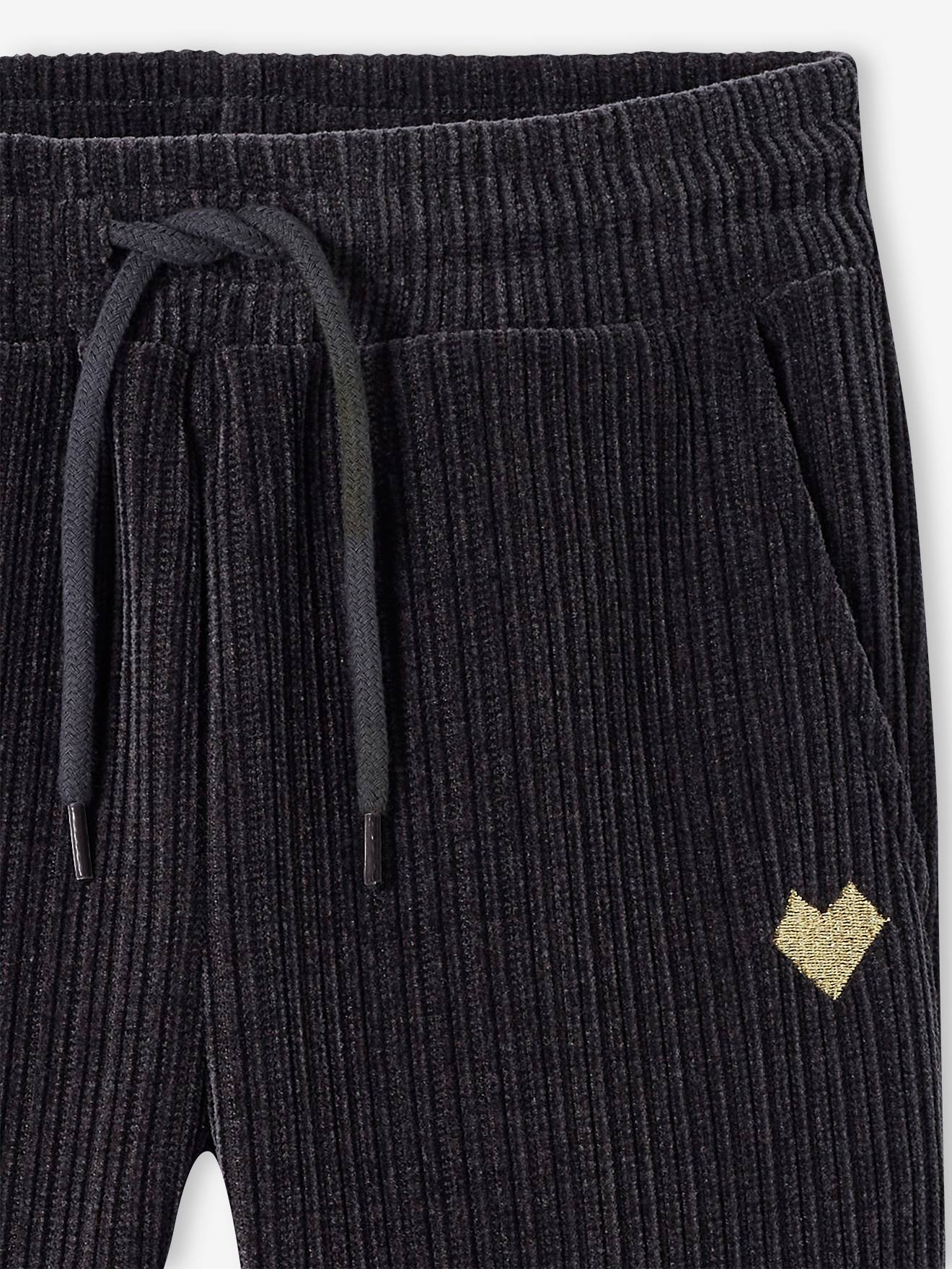 Calça de moletom cinza mesclado de veludo cotelê para meninas