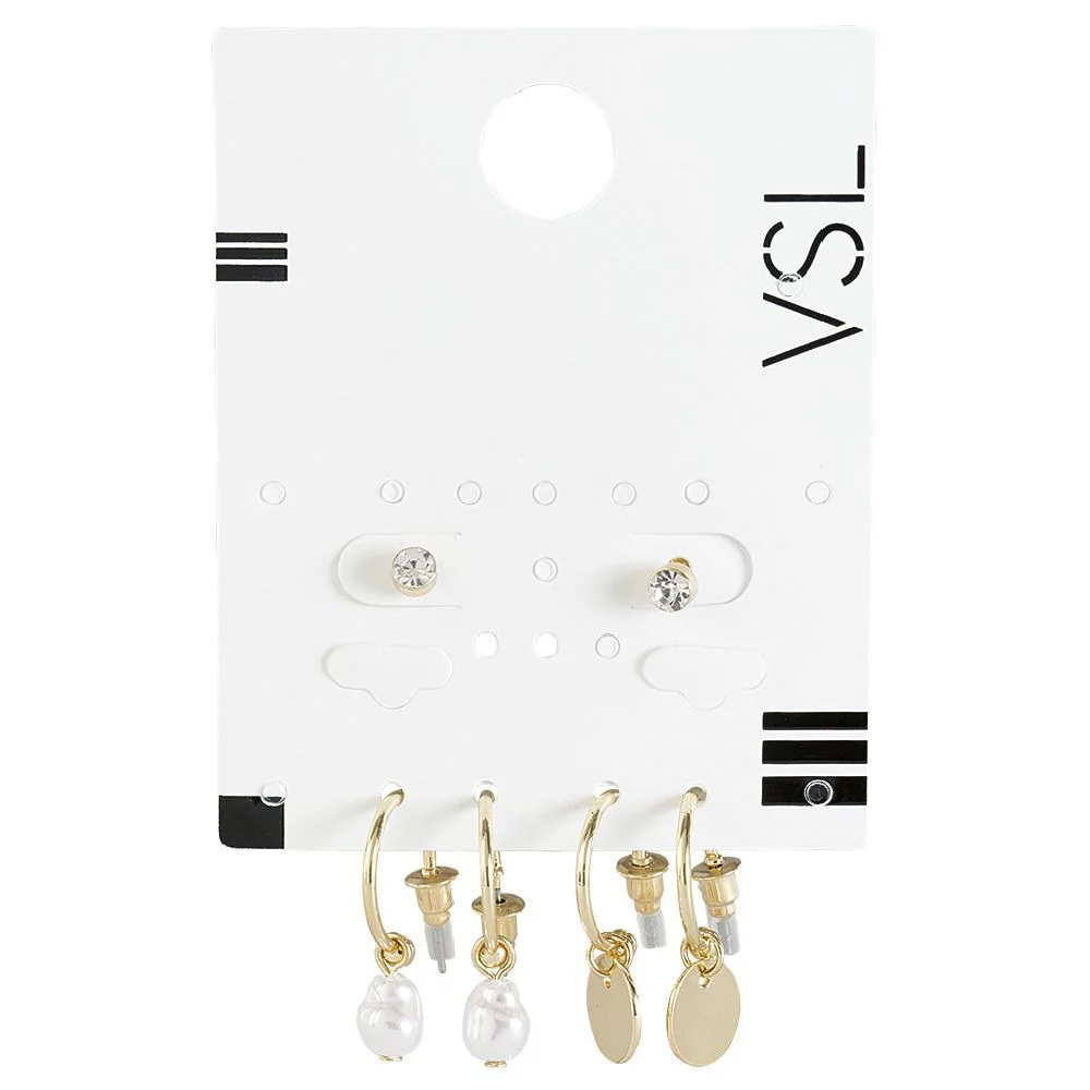 Paire de boucles d'oreilles Perle et Médaille x3