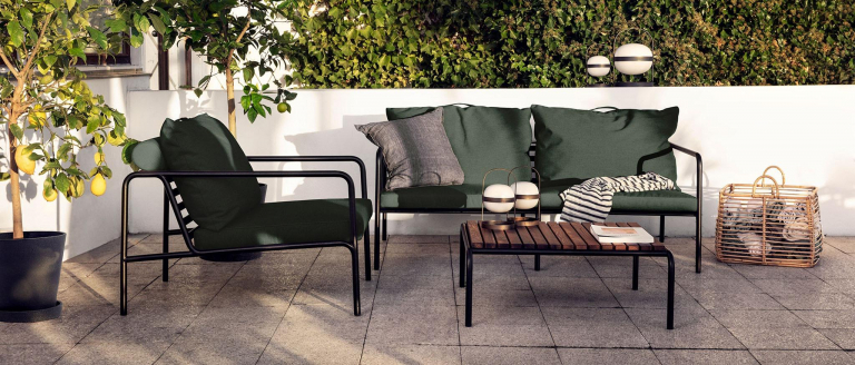 Houe Avon Lounge fauteuil frame zwart stof leaf heritage