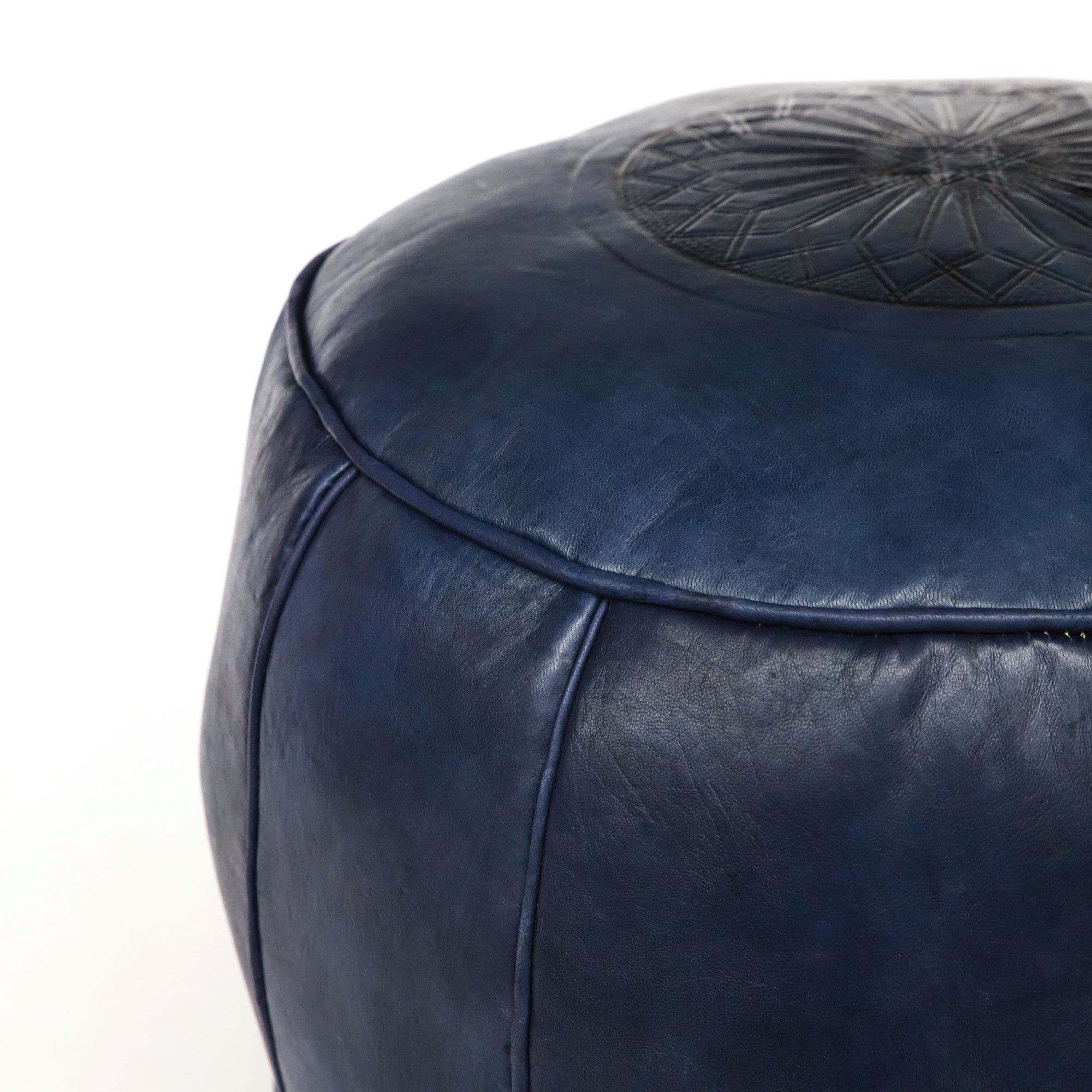 Leder Sitzpouf 'Stern', dunkelblau, Ø 40 cm, H 24 cm von fischer's lagerhaus