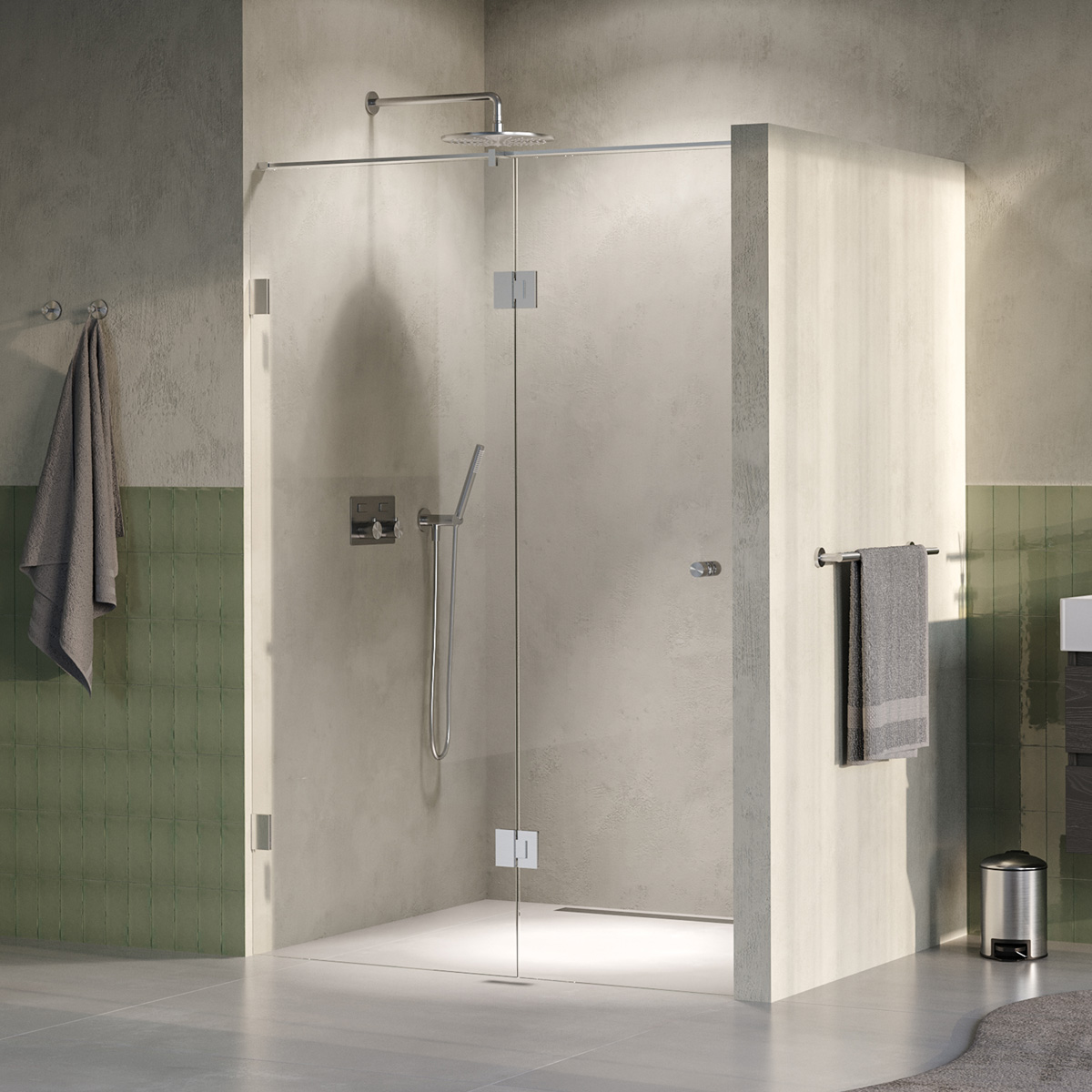 Brauer Void Carving profielloze nisdeur 140cm met draaideur 70cm aan glas RVS geborsteld PVD