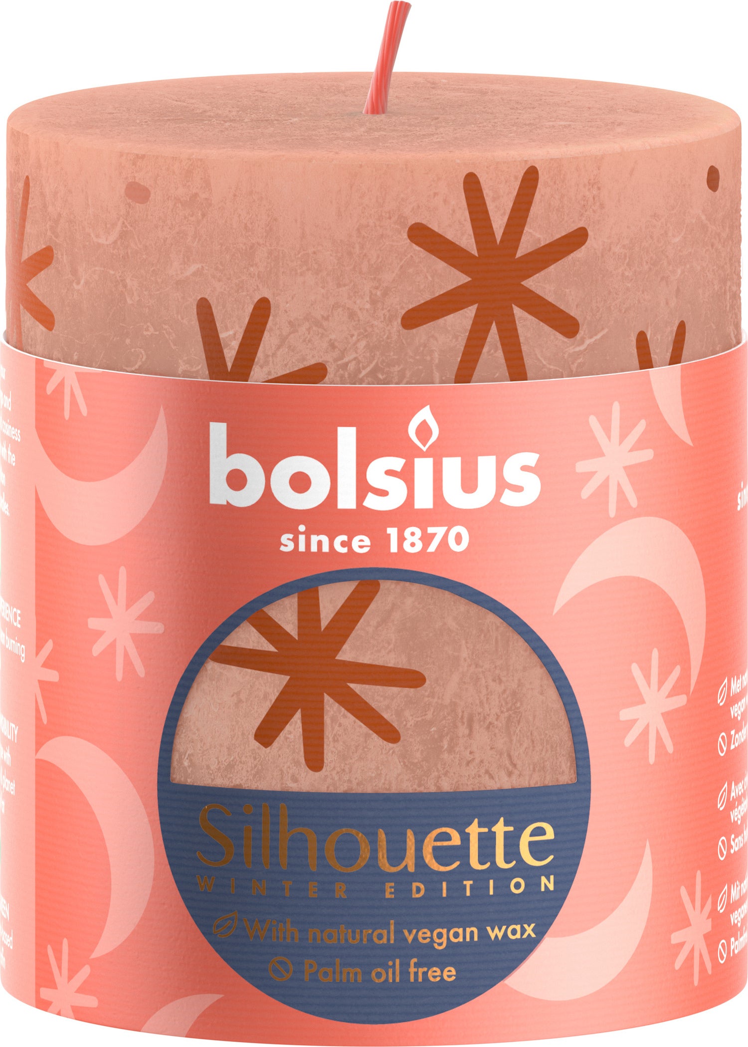 Bolsius stompkaars Rustiek silhouette roze 35 uur D 6,8 H 8 cm