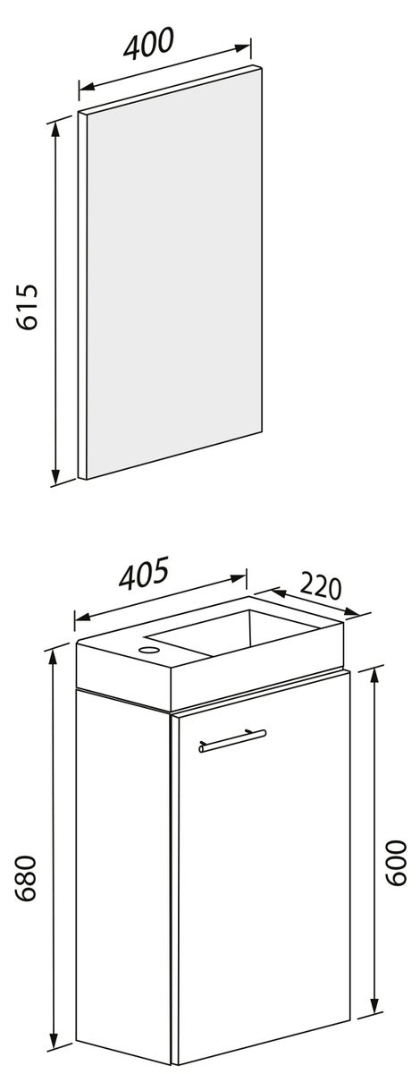 3-delige wastafelmeubel, Slito wastafel, spiegel, wit
