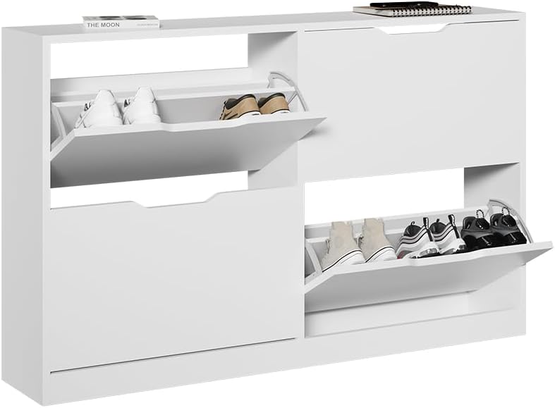 Vicco Schuhkipper Luca, Weiß, 116.6 x 72.5 cm mit 4 Fächern