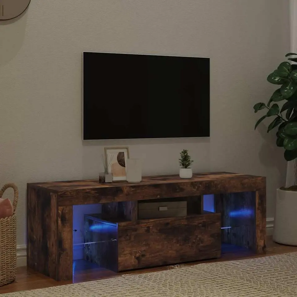 vidaXL - TV-meubel met LED-verlichting - Gerookt eiken - Hout - 120x35x40 cm