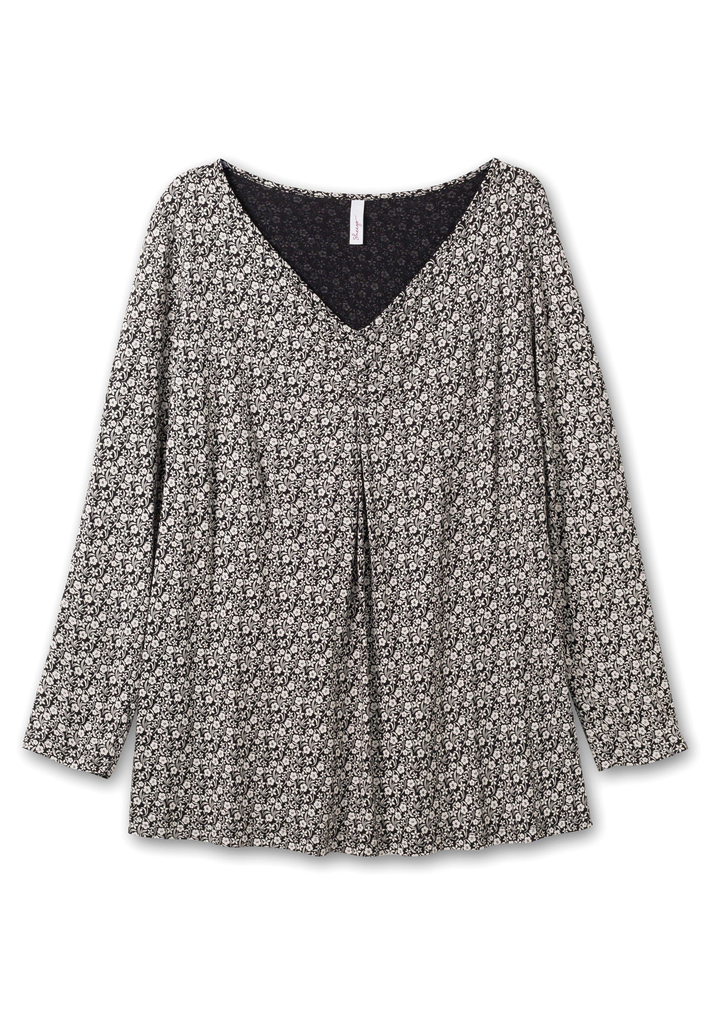Langarmshirt mit V-Ausschnitt und Kellerfalte
