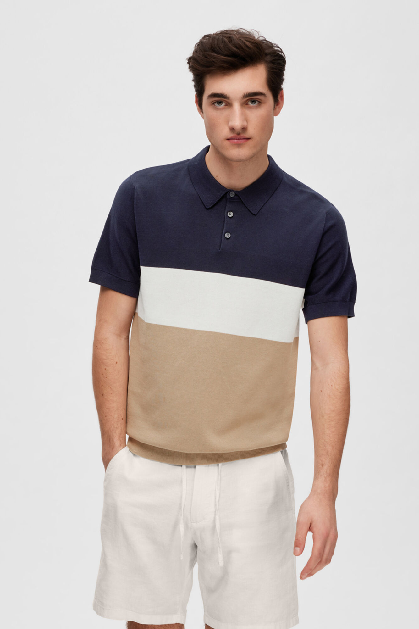 Camisa polo de manga curta em malha de algodão orgânico. - Cinza escuro