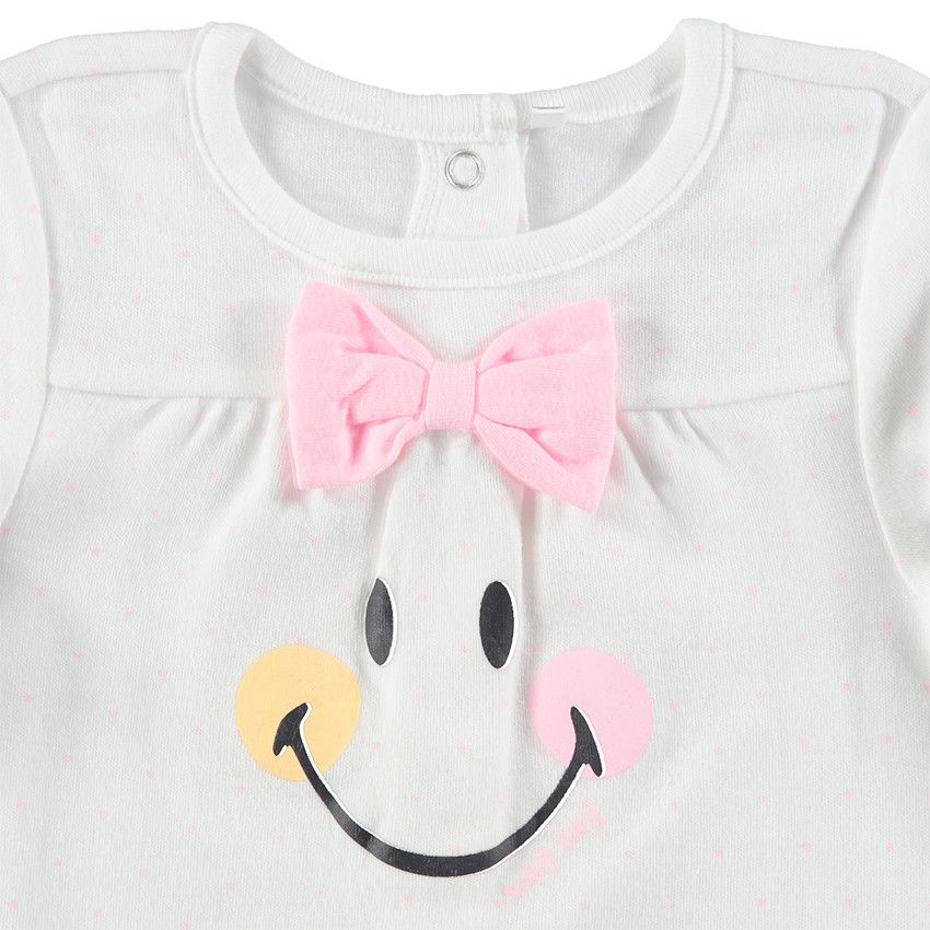Ensemble avec tunique print Smiley et legging rose - Ecru
