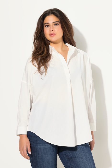 Bluse, Zierfalte, Oversized, Hemdkragen, Langarm