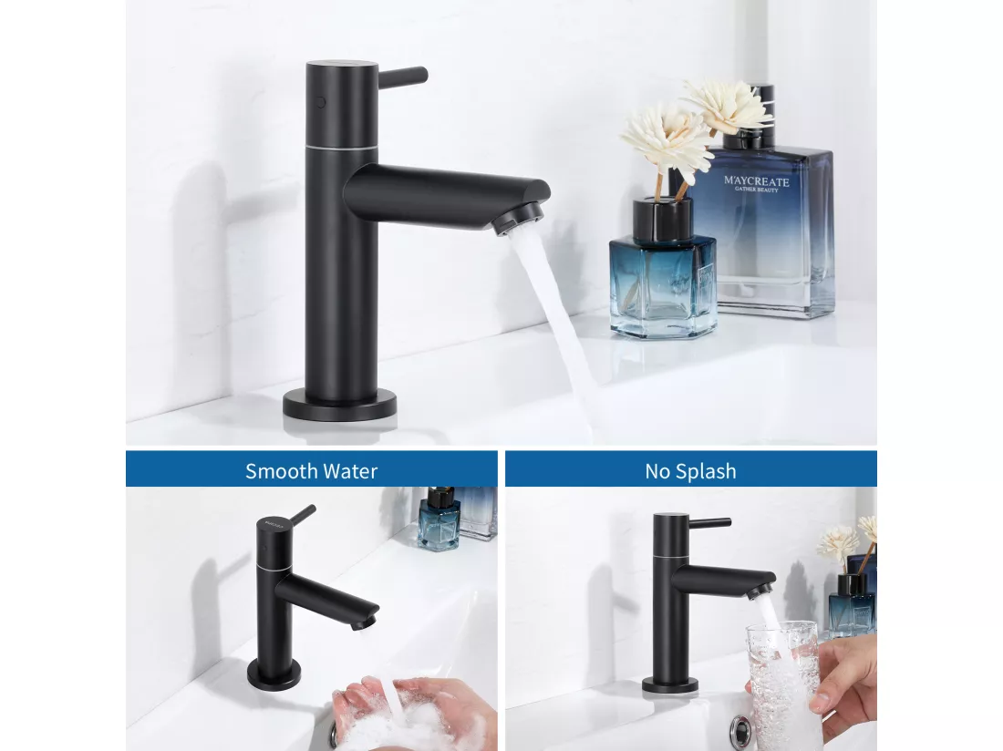 Cecipa max Robinet de lave-main Robinet de Lavabo, Robinet eau Froide, Robinet de Lavabo Noir, Avec Aérateur Remplaçable,EU Modèle