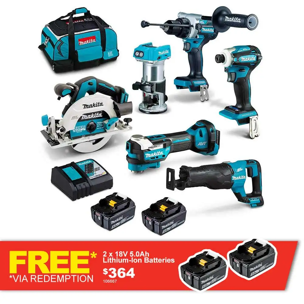 18V BRUSHLESS 6 PIECE 2 X 5.0AH COMBO KIT DLX6120TX1