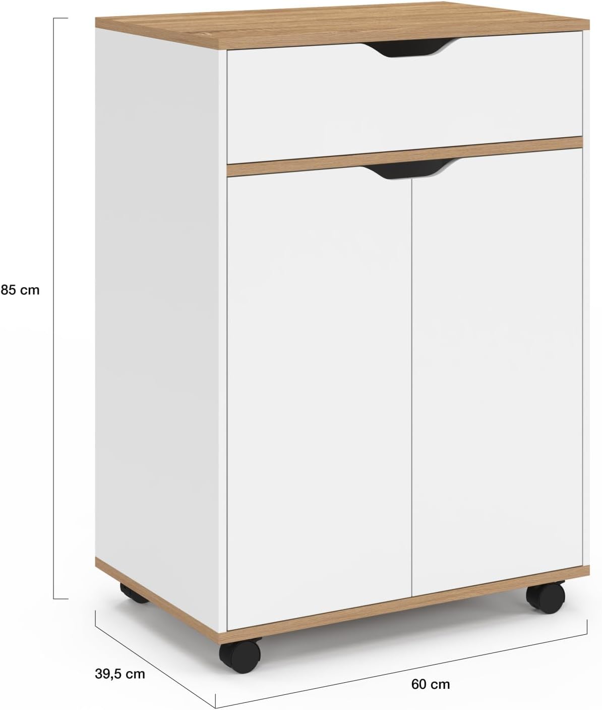 IDMarket - Desserte de cuisine COSY placard avec tiroir bois blanc et plateaux façon hêtre L.60 CM WH4151998