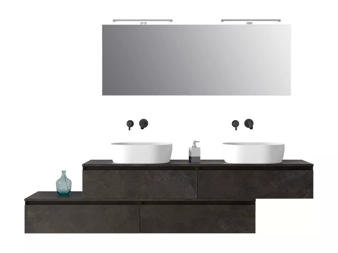 Composition double vasque 9 pieces ASTRA pierre de lave